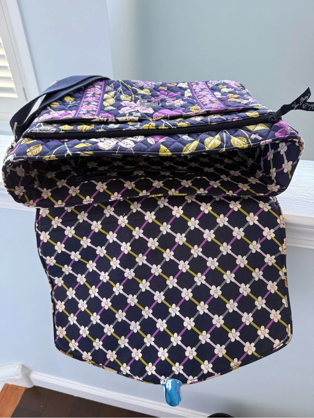 Vera Bradley Quilted Floral Laptop Satchel in Black, Purple and Yellow